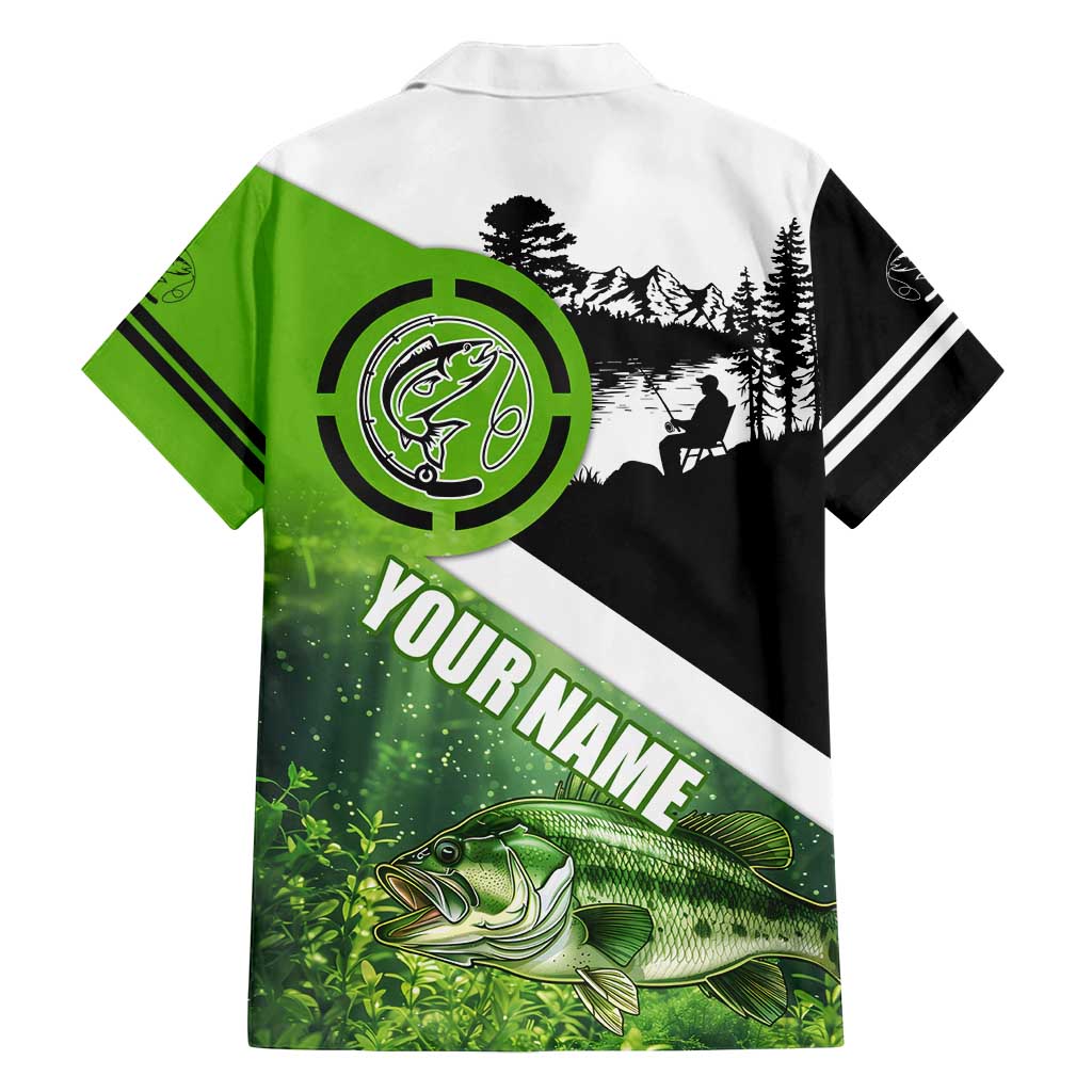 Green and Black Largemouth Bass Fishing Family Matching Tank Maxi Dress and Hawaiian Shirt Custom Name Design and Angler Silhouette Illustration - Wonder Print Shop