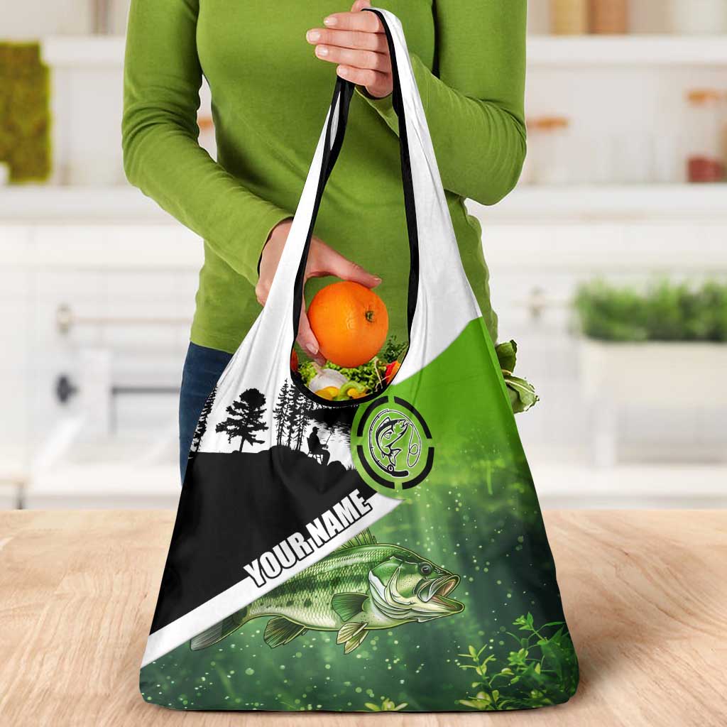 Green and Black Largemouth Bass Fishing Grocery Bag Custom Name Design and Angler Silhouette Illustration - Wonder Print Shop