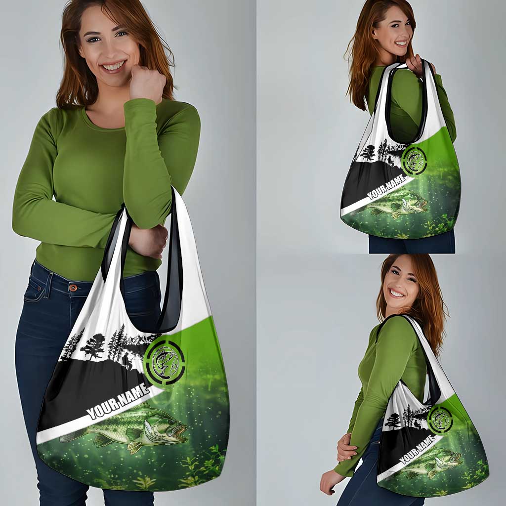 Green and Black Largemouth Bass Fishing Grocery Bag Custom Name Design and Angler Silhouette Illustration - Wonder Print Shop