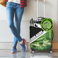 Green and Black Largemouth Bass Fishing Luggage Cover Custom Name Design and Angler Silhouette Illustration - Wonder Print Shop
