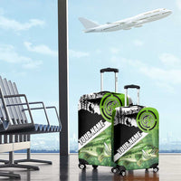 Green and Black Largemouth Bass Fishing Luggage Cover Custom Name Design and Angler Silhouette Illustration - Wonder Print Shop