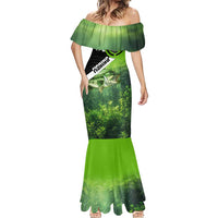 Green and Black Largemouth Bass Fishing Mermaid Dress Custom Name Design and Angler Silhouette Illustration - Wonder Print Shop