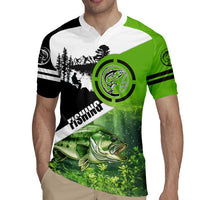 Green and Black Largemouth Bass Fishing Rugby Jersey Custom Name Design and Angler Silhouette Illustration - Wonder Print Shop