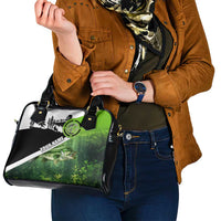 Green and Black Largemouth Bass Fishing Shoulder Handbag Custom Name Design and Angler Silhouette Illustration - Wonder Print Shop