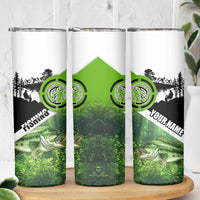 Green and Black Largemouth Bass Fishing Skinny Tumbler Custom Name Design and Angler Silhouette Illustration - Wonder Print Shop