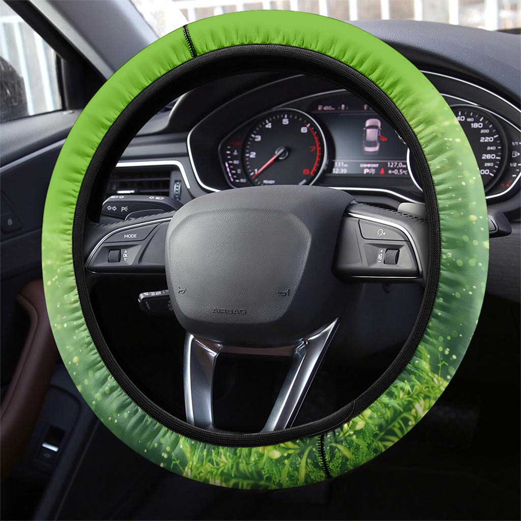 Green and Black Largemouth Bass Fishing Steering Wheel Cover Name Design and Angler Silhouette Illustration - Wonder Print Shop