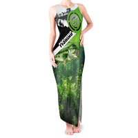Green and Black Largemouth Bass Fishing Tank Maxi Dress Custom Name Design and Angler Silhouette Illustration - Wonder Print Shop