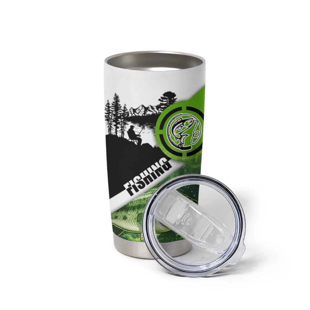 Green and Black Largemouth Bass Fishing Tumbler Cup Custom Name Design and Angler Silhouette Illustration - Wonder Print Shop