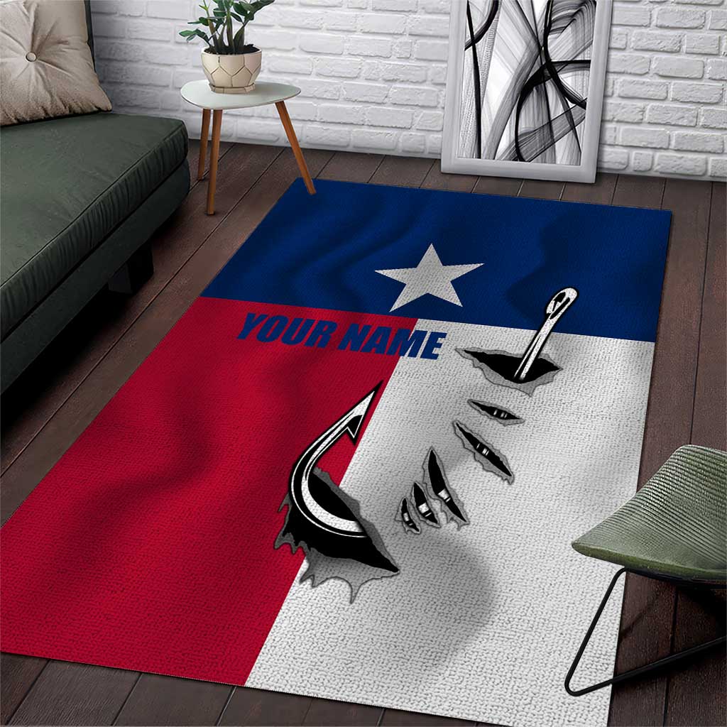 Texas Flag Fishing Area Rug Hook and Fish Illustration and Custom Name Detail - Wonder Print Shop