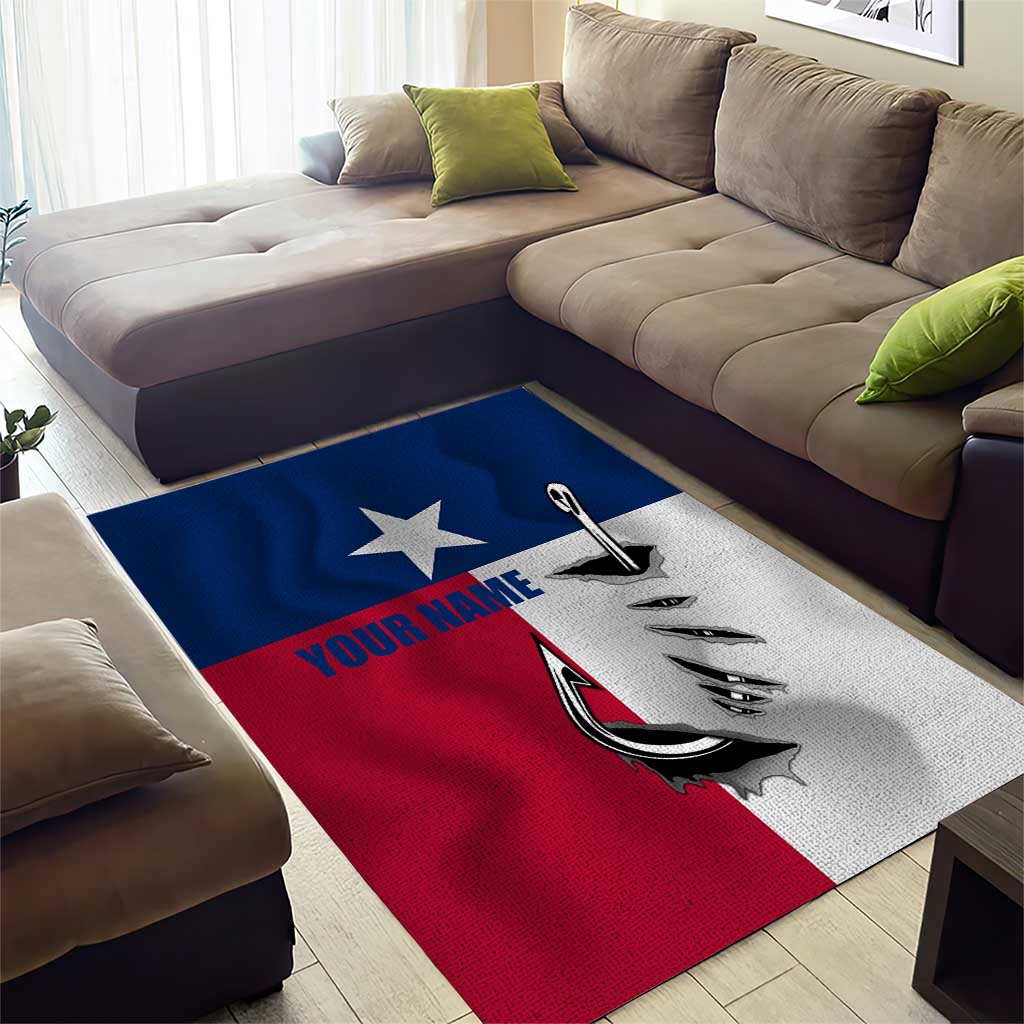 Texas Flag Fishing Area Rug Hook and Fish Illustration and Custom Name Detail - Wonder Print Shop