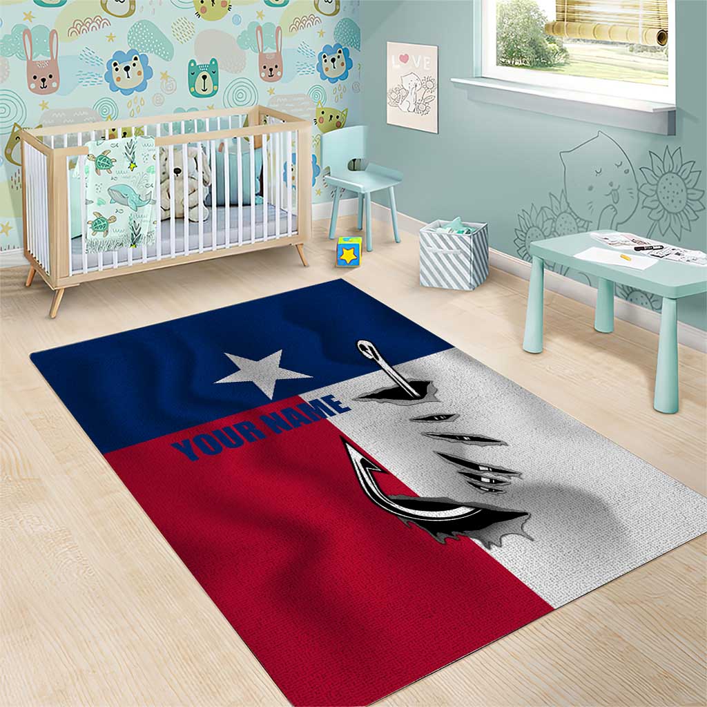 Texas Flag Fishing Area Rug Hook and Fish Illustration and Custom Name Detail - Wonder Print Shop