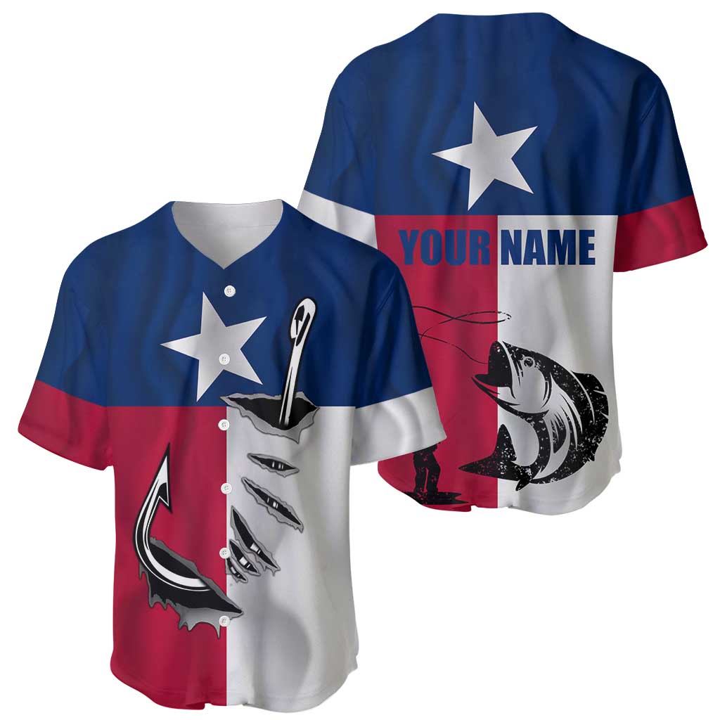 Texas Flag Fishing Baseball Jersey Hook and Fish Illustration and Custom Name Detail - Wonder Print Shop