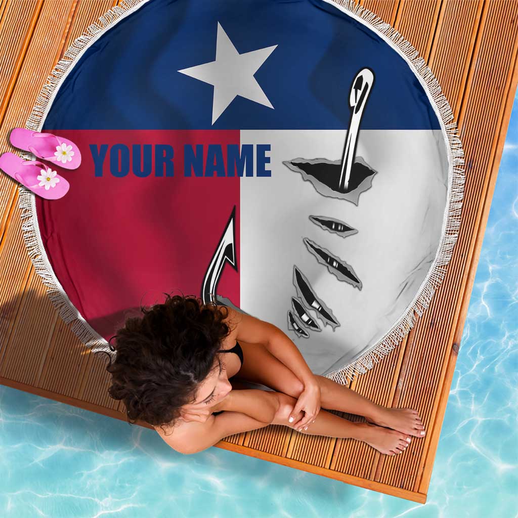 Texas Flag Fishing Beach Blanket Hook and Fish Illustration and Custom Name Detail - Wonder Print Shop