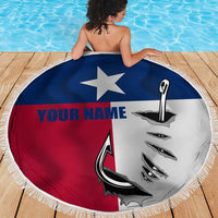Texas Flag Fishing Beach Blanket Hook and Fish Illustration and Custom Name Detail - Wonder Print Shop