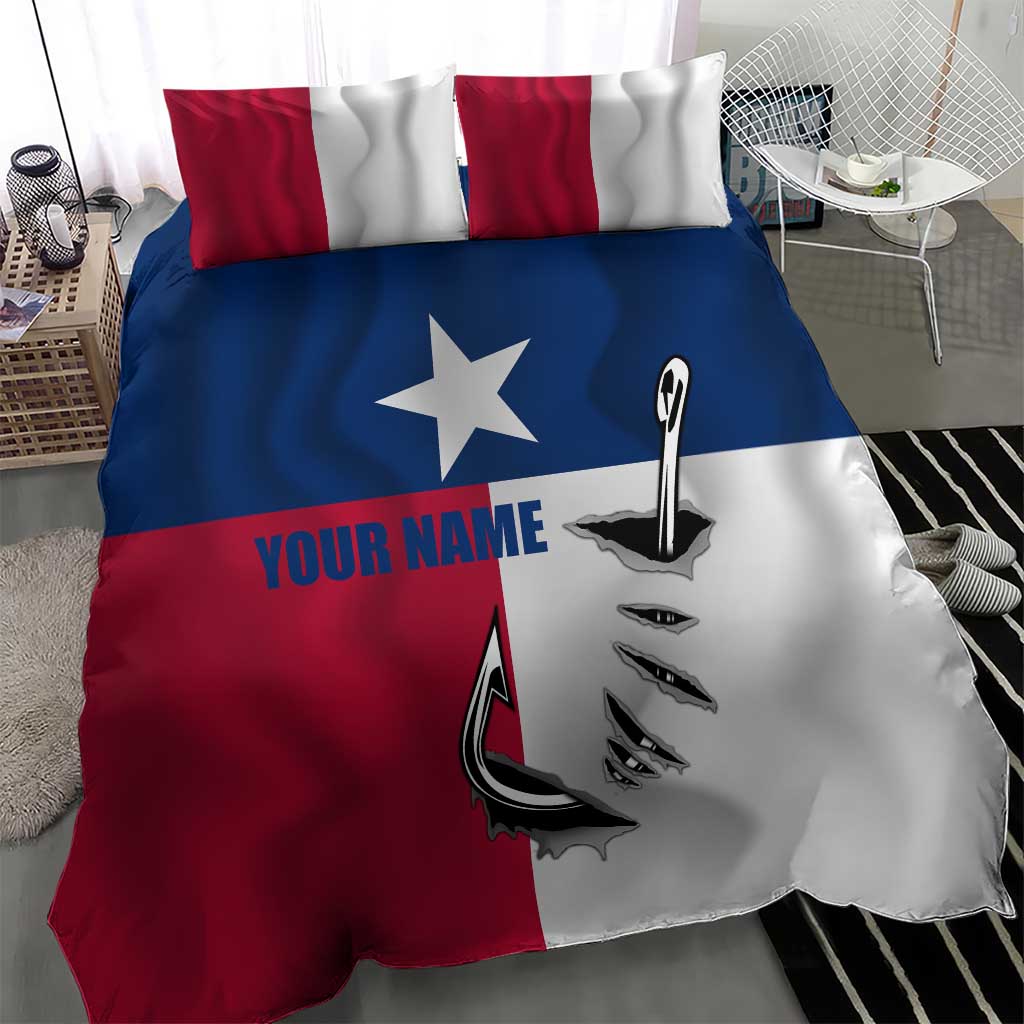 Texas Flag Fishing Bedding Set Hook and Fish Illustration and Custom Name Detail - Wonder Print Shop