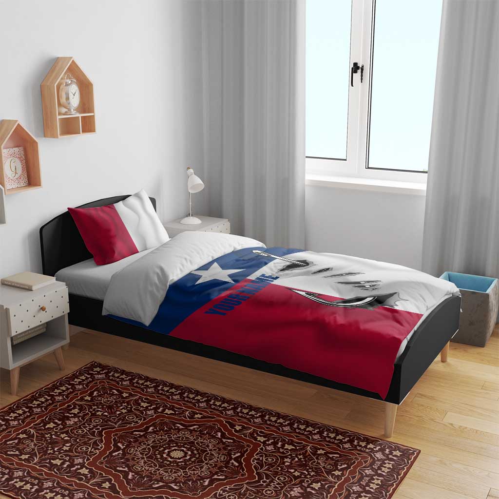 Texas Flag Fishing Bedding Set Hook and Fish Illustration and Custom Name Detail - Wonder Print Shop