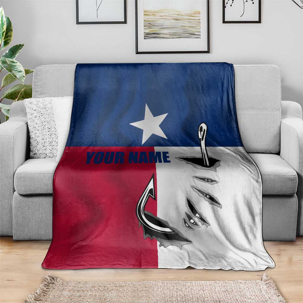 Texas Flag Fishing Blanket Hook and Fish Illustration and Custom Name Detail - Wonder Print Shop