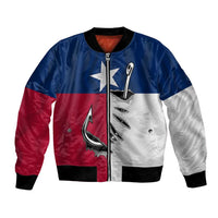 Texas Flag Fishing Bomber Jacket Hook and Fish Illustration and Custom Name Detail - Wonder Print Shop