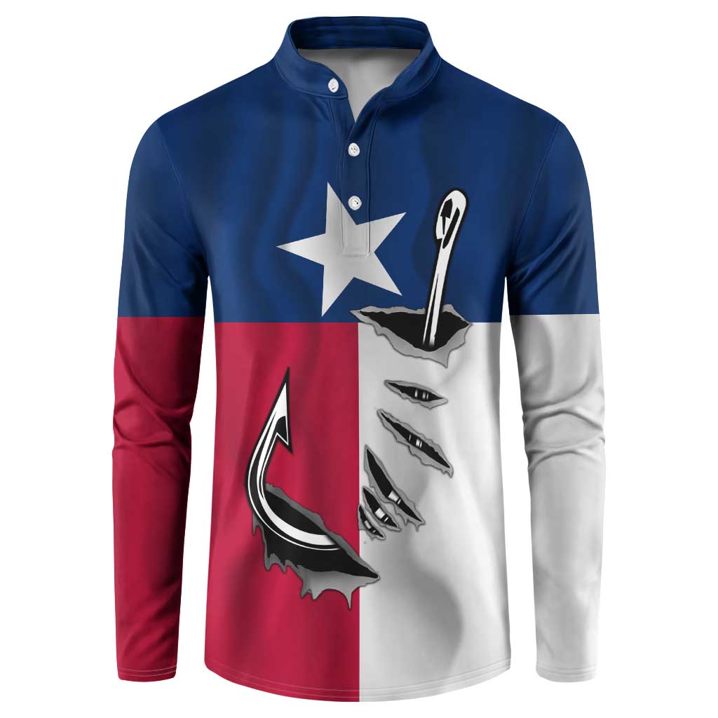 Texas Flag Fishing Button Sweatshirt Hook and Fish Illustration and Custom Name Detail - Wonder Print Shop