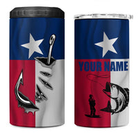 Texas Flag Fishing 4 in 1 Can Cooler Tumbler Hook and Fish Illustration and Custom Name Detail - Wonder Print Shop