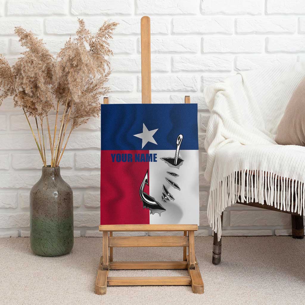 Texas Flag Fishing Canvas Wall Art Hook and Fish Illustration and Custom Name Detail - Wonder Print Shop