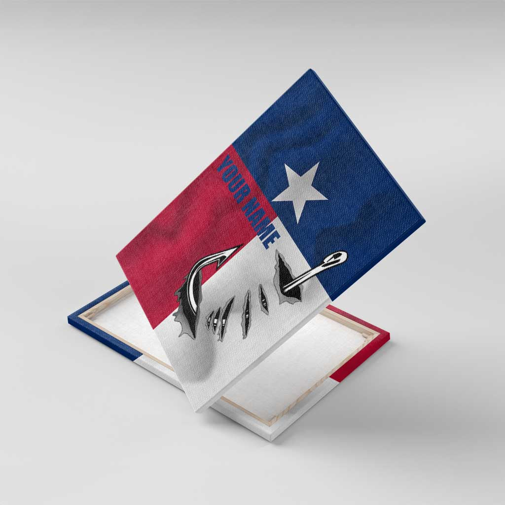 Texas Flag Fishing Canvas Wall Art Hook and Fish Illustration and Custom Name Detail - Wonder Print Shop