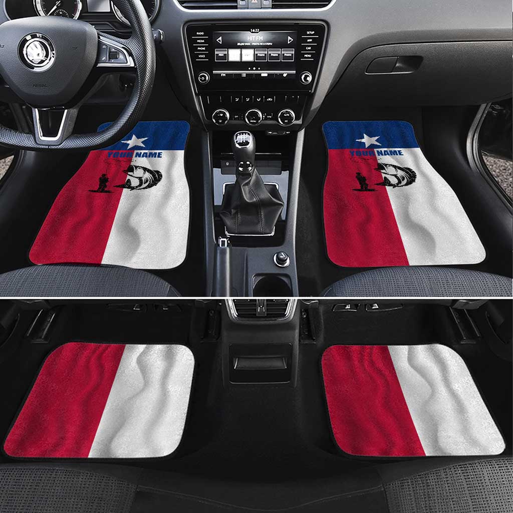 Texas Flag Fishing Car Mats Hook and Fish Illustration and Custom Name Detail - Wonder Print Shop