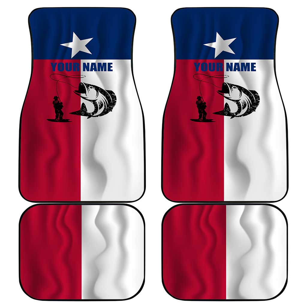 Texas Flag Fishing Car Mats Hook and Fish Illustration and Custom Name Detail - Wonder Print Shop