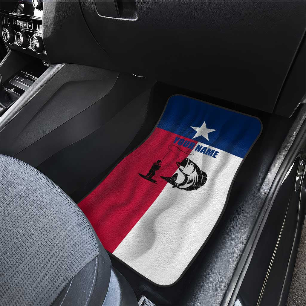 Texas Flag Fishing Car Mats Hook and Fish Illustration and Custom Name Detail - Wonder Print Shop