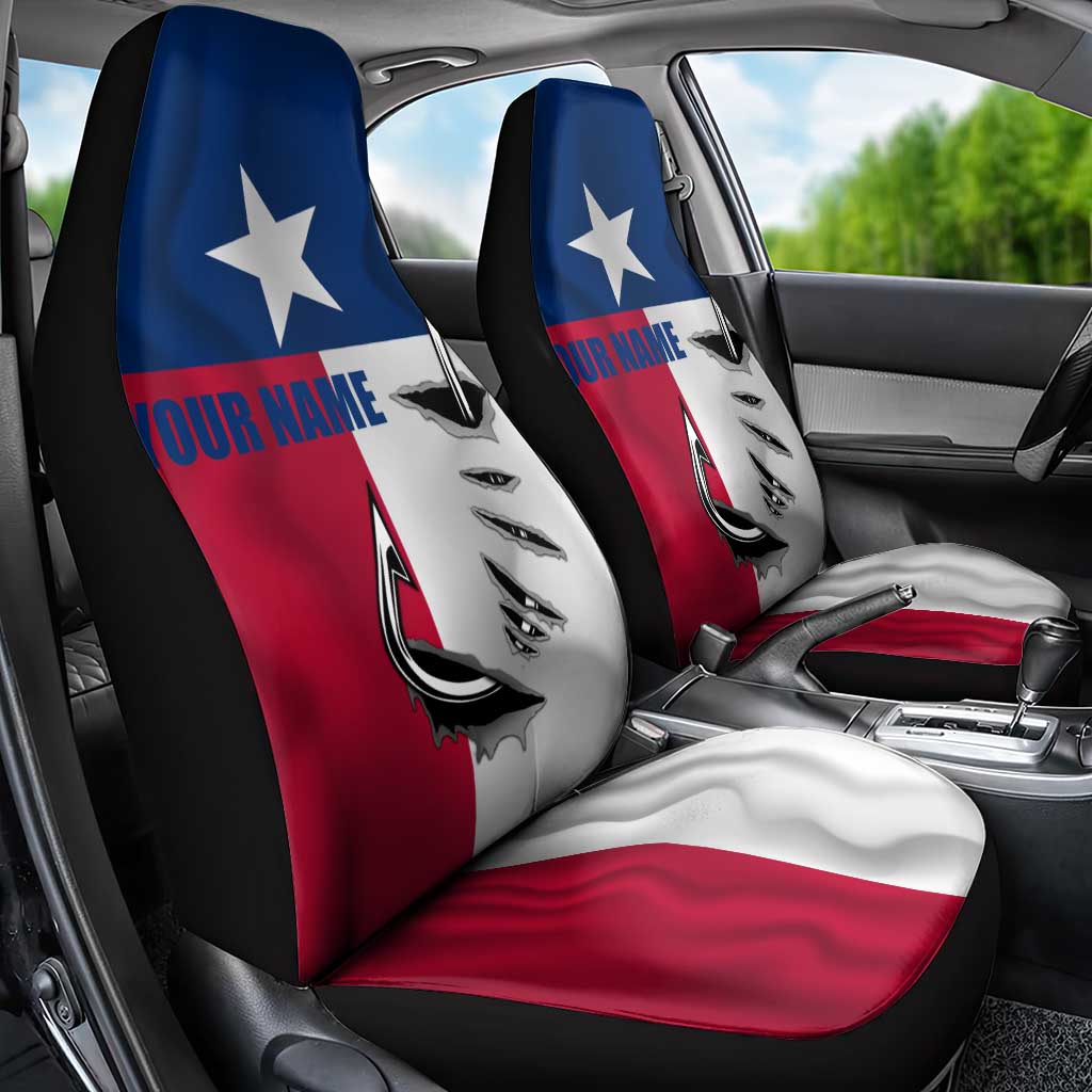 Texas Flag Fishing Car Seat Cover Hook and Fish Illustration and Custom Name Detail - Wonder Print Shop