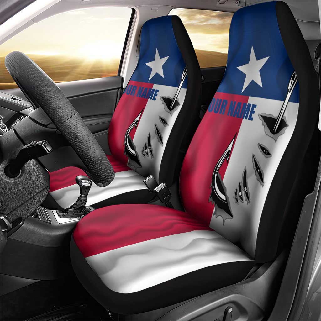 Texas Flag Fishing Car Seat Cover Hook and Fish Illustration and Custom Name Detail - Wonder Print Shop