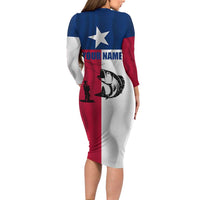 Texas Flag Fishing Family Matching Long Sleeve Bodycon Dress and Hawaiian Shirt Hook and Fish Illustration and Custom Name Detail - Wonder Print Shop