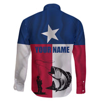 Texas Flag Fishing Family Matching Off The Shoulder Long Sleeve Dress and Hawaiian Shirt Hook and Fish Illustration and Custom Name Detail - Wonder Print Shop