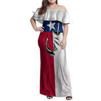 Texas Flag Fishing Family Matching Off Shoulder Maxi Dress and Hawaiian Shirt Hook and Fish Illustration and Custom Name Detail - Wonder Print Shop