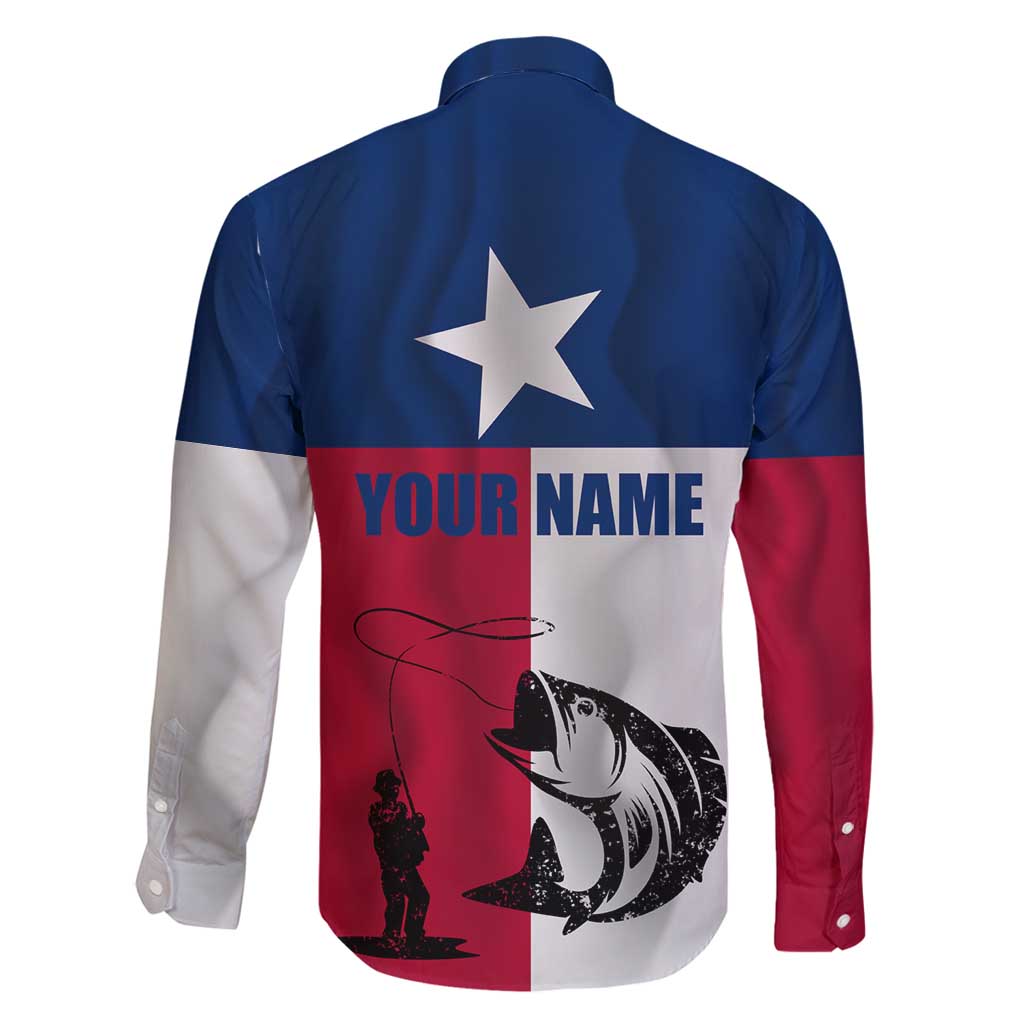 Texas Flag Fishing Family Matching Off Shoulder Short Dress and Hawaiian Shirt Hook and Fish Illustration and Custom Name Detail - Wonder Print Shop