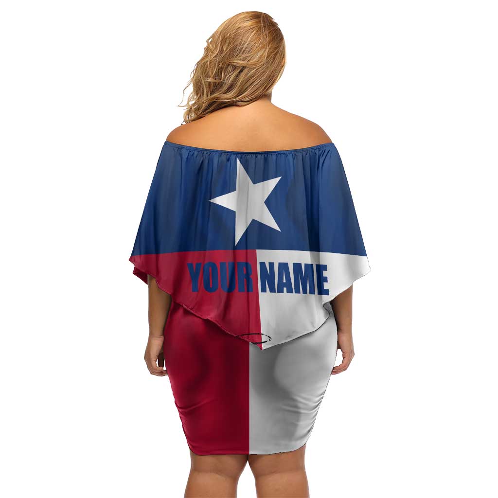 Texas Flag Fishing Family Matching Off Shoulder Short Dress and Hawaiian Shirt Hook and Fish Illustration and Custom Name Detail - Wonder Print Shop