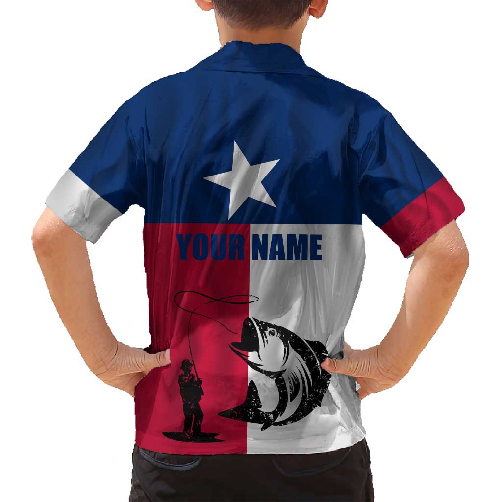 Texas Flag Fishing Family Matching Summer Maxi Dress and Hawaiian Shirt Hook and Fish Illustration and Custom Name Detail - Wonder Print Shop