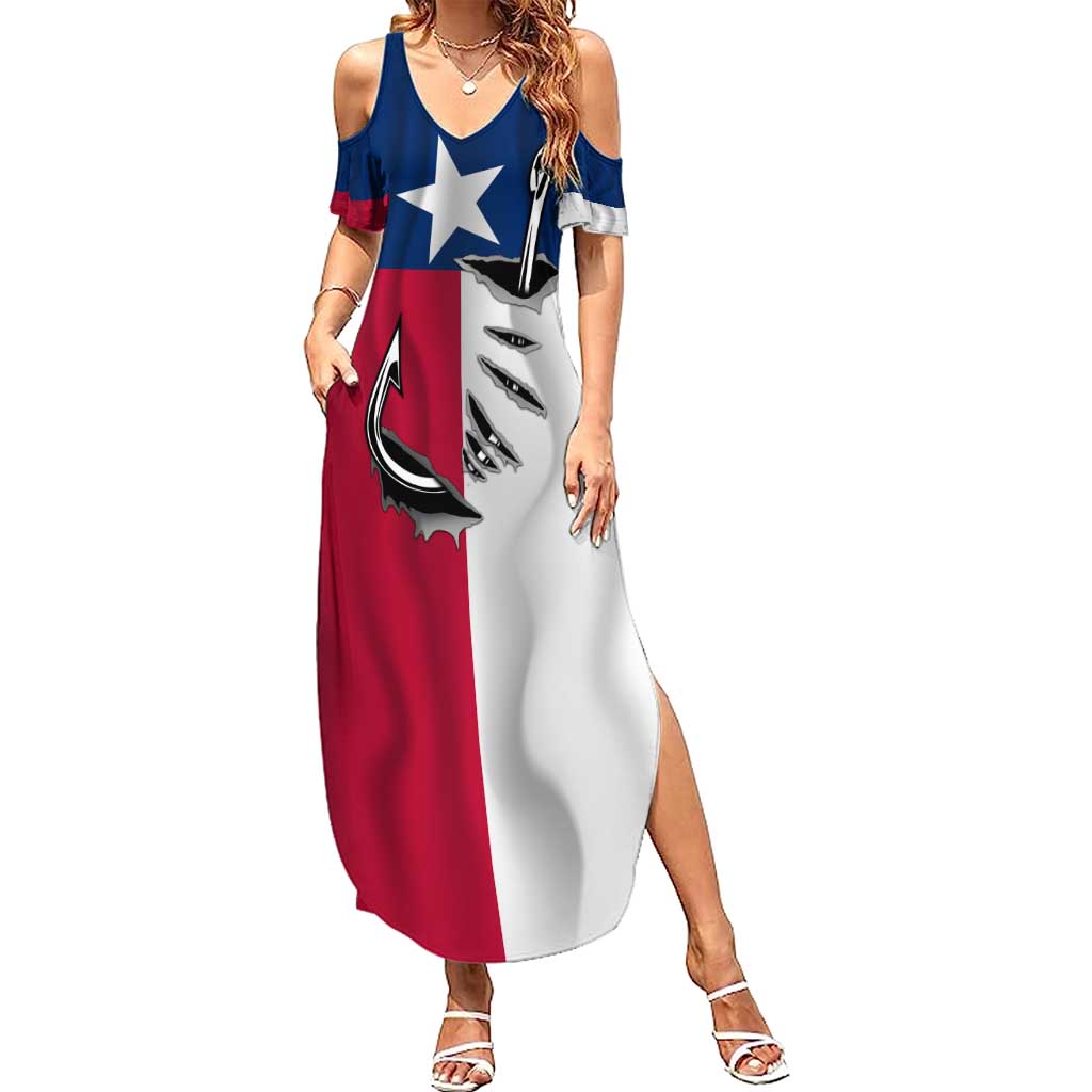 Texas Flag Fishing Family Matching Summer Maxi Dress and Hawaiian Shirt Hook and Fish Illustration and Custom Name Detail - Wonder Print Shop