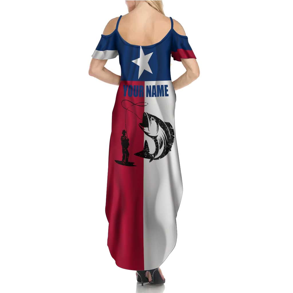 Texas Flag Fishing Family Matching Summer Maxi Dress and Hawaiian Shirt Hook and Fish Illustration and Custom Name Detail - Wonder Print Shop