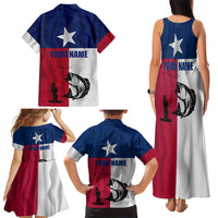 Texas Flag Fishing Family Matching Tank Maxi Dress and Hawaiian Shirt Hook and Fish Illustration and Custom Name Detail - Wonder Print Shop