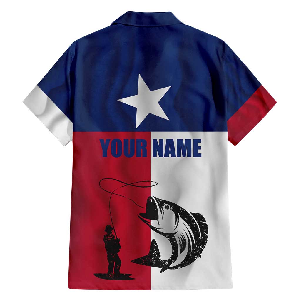 Texas Flag Fishing Family Matching Tank Maxi Dress and Hawaiian Shirt Hook and Fish Illustration and Custom Name Detail - Wonder Print Shop