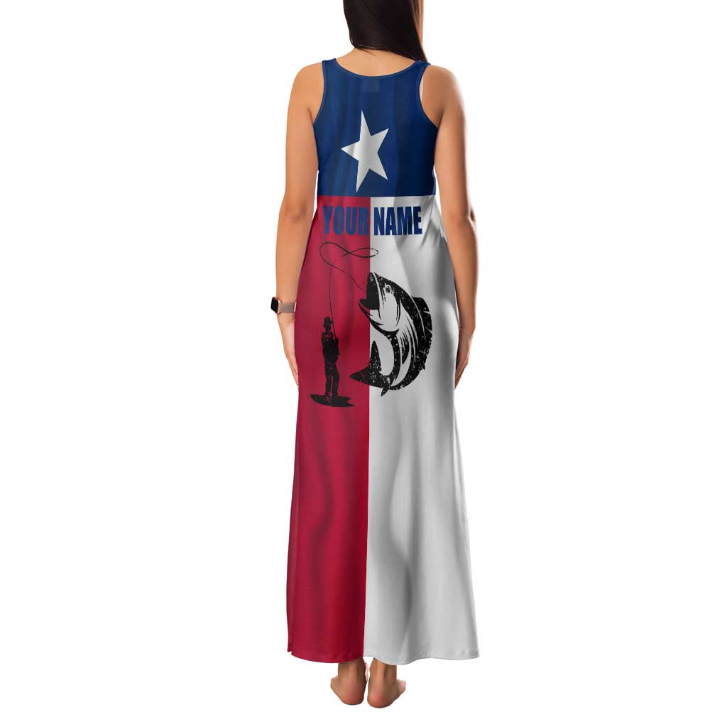 Texas Flag Fishing Family Matching Tank Maxi Dress and Hawaiian Shirt Hook and Fish Illustration and Custom Name Detail - Wonder Print Shop