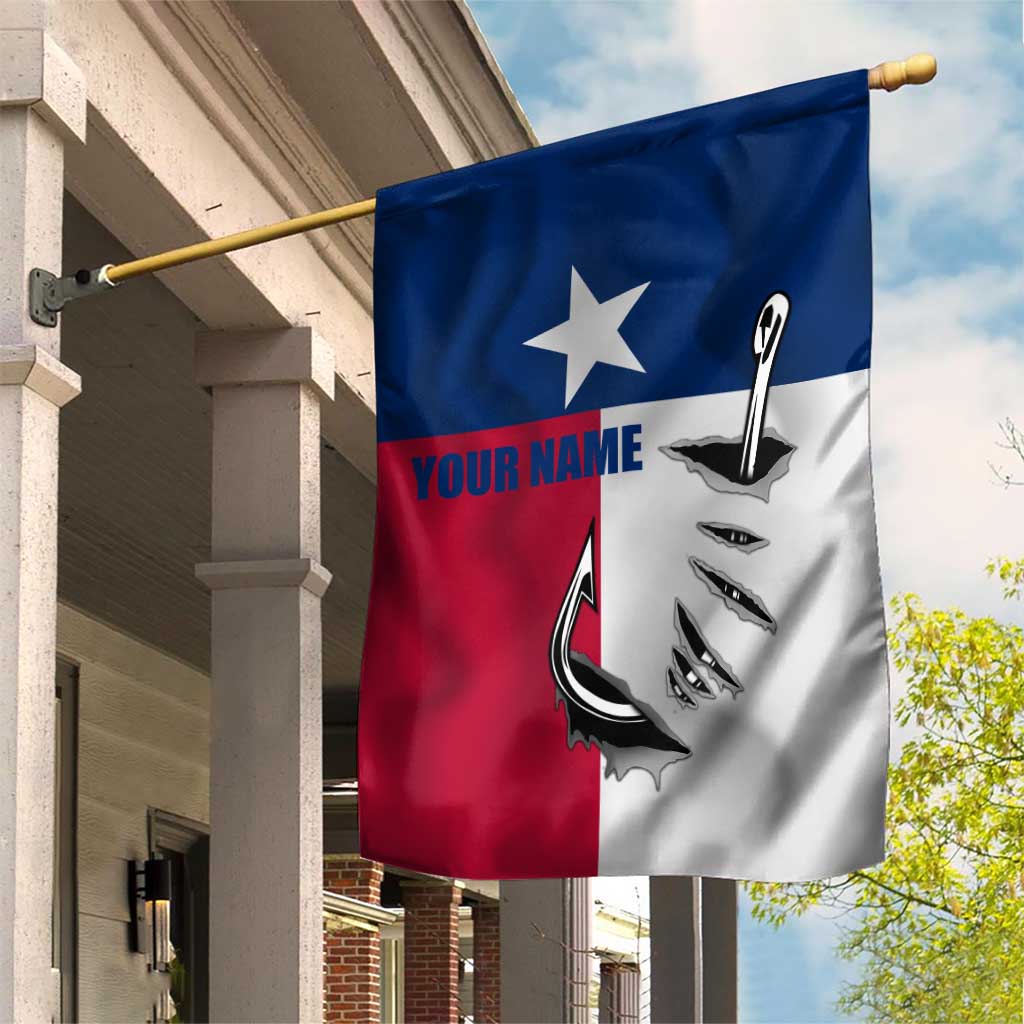 Texas Flag Fishing Garden Flag Hook and Fish Illustration and Custom Name Detail - Wonder Print Shop