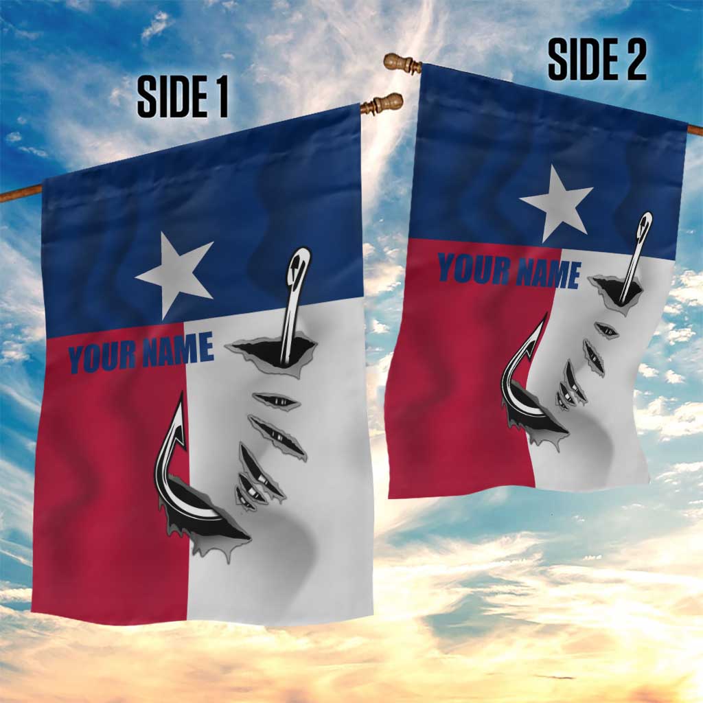 Texas Flag Fishing Garden Flag Hook and Fish Illustration and Custom Name Detail - Wonder Print Shop
