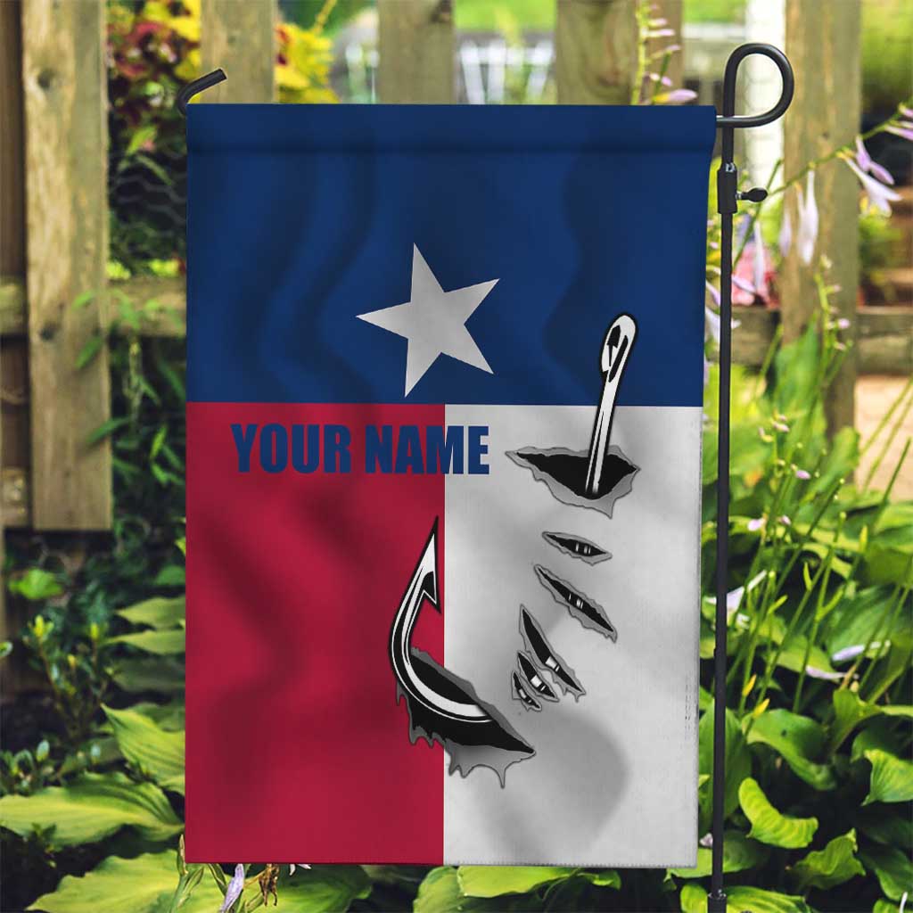 Texas Flag Fishing Garden Flag Hook and Fish Illustration and Custom Name Detail - Wonder Print Shop