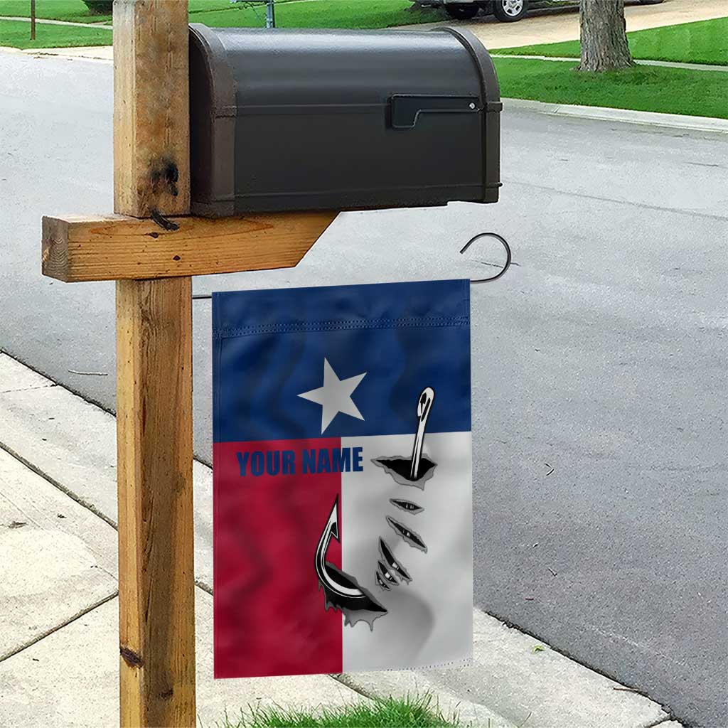 Texas Flag Fishing Garden Flag Hook and Fish Illustration and Custom Name Detail - Wonder Print Shop