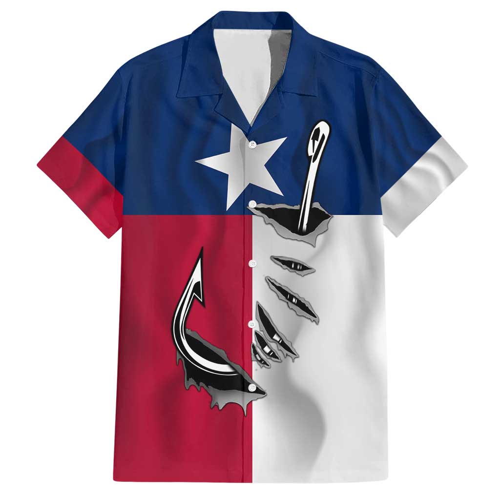 Texas Flag Fishing Hawaiian Shirt Hook and Fish Illustration and Custom Name Detail - Wonder Print Shop