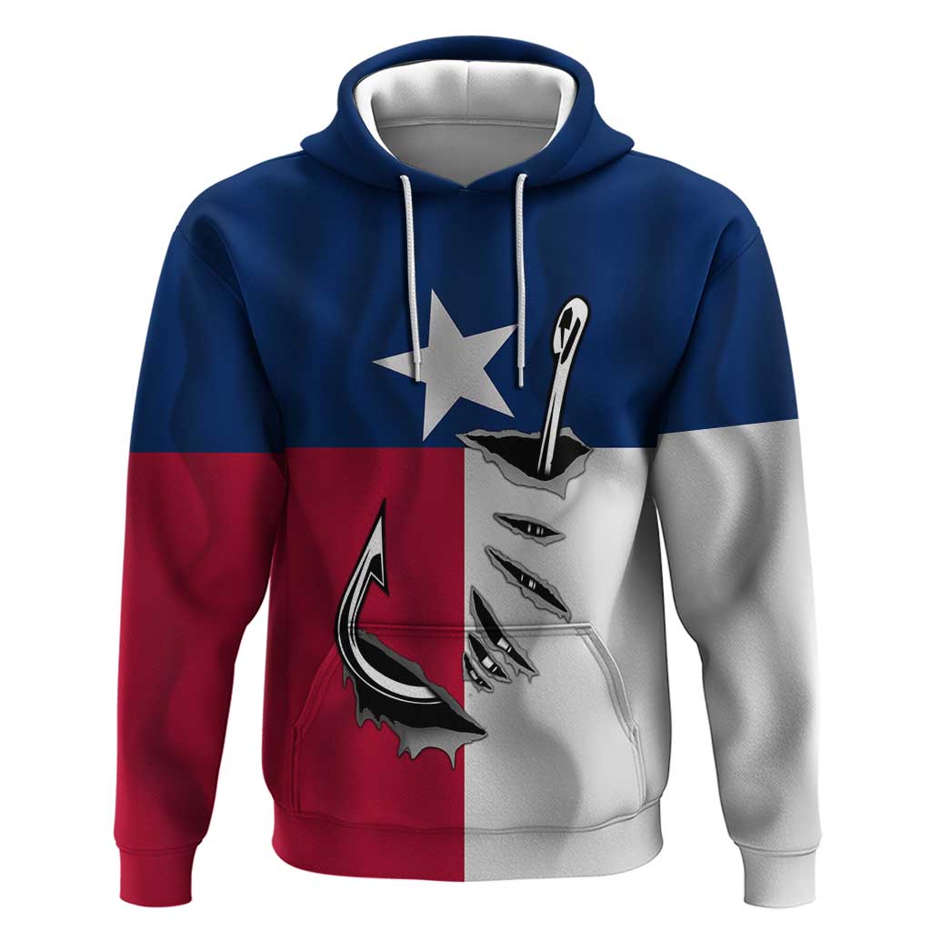 Texas Flag Fishing Hoodie Hook and Fish Illustration and Custom Name Detail - Wonder Print Shop