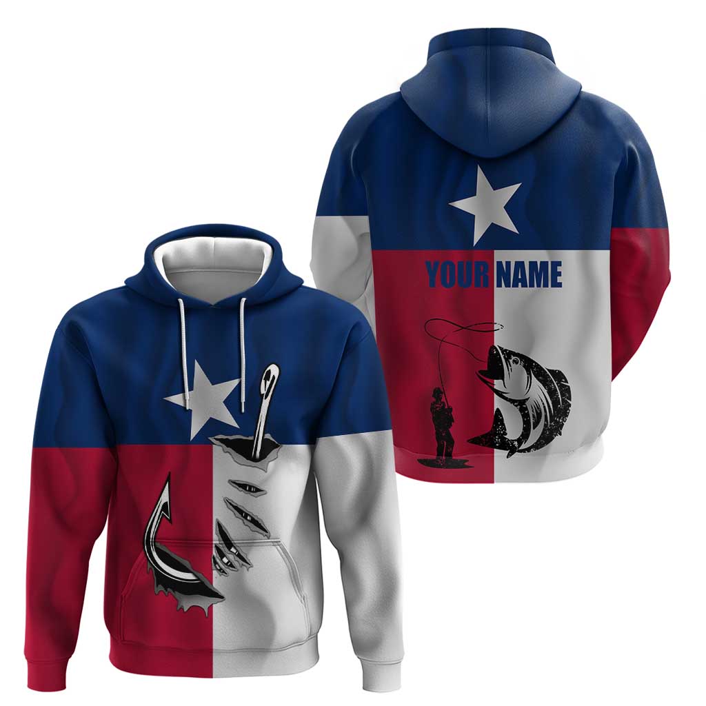 Texas Flag Fishing Hoodie Hook and Fish Illustration and Custom Name Detail - Wonder Print Shop