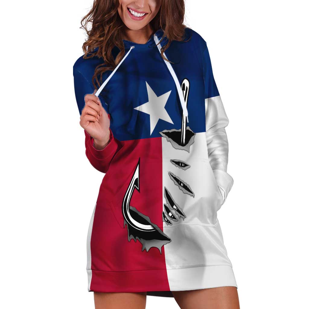 Texas Flag Fishing Hoodie Dress Hook and Fish Illustration and Custom Name Detail - Wonder Print Shop